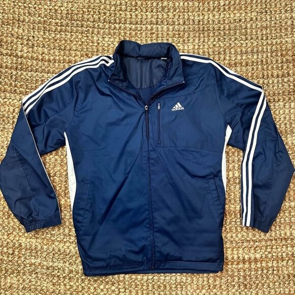 Adidas Windbreaker Jacket Blue Mens (2XL) Blue White Full Zip - Picture 1 of 5